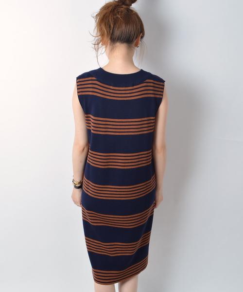 Khaju(カージュ)の「Khaju: リブカーディガン×ボーダーワンピース2セット□(ワンピース・レディース・ネイビー/キャメル・ONE SIZE)」の9枚目の写真