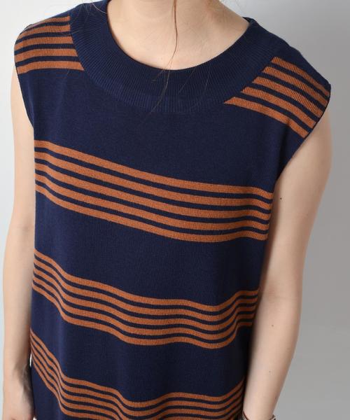 Khaju(カージュ)の「Khaju: リブカーディガン×ボーダーワンピース2セット□(ワンピース・レディース・ネイビー/キャメル・ONE SIZE)」の3枚目の写真