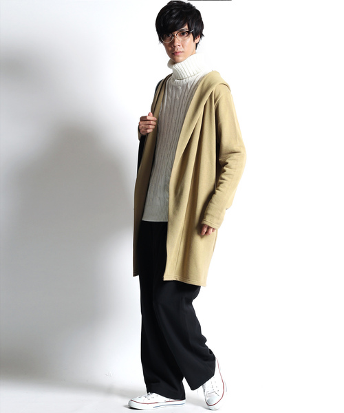 MONO-MART（モノマート）の「ロング丈ビッグフードコーディガン/ラップコート（カーディガン/ボレロ・メンズ・オリーブ/ブラウン系その他/ブラック/グレー/チャコールグレー/ネイビー/ベージュ・FREE）」の11枚目の写真