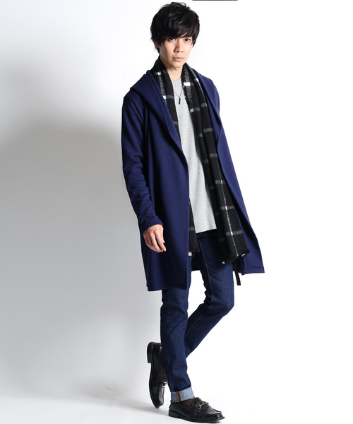 MONO-MART（モノマート）の「ロング丈ビッグフードコーディガン/ラップコート（カーディガン/ボレロ・メンズ・オリーブ/ブラウン系その他/ブラック/グレー/チャコールグレー/ネイビー/ベージュ・FREE）」の12枚目の写真