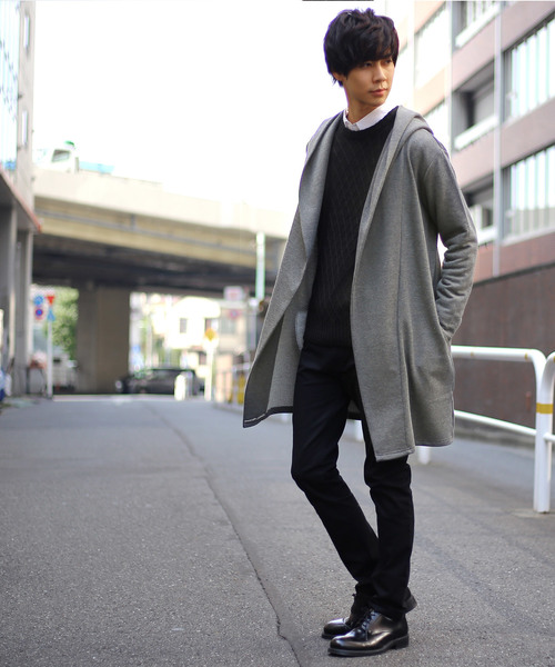 MONO-MART（モノマート）の「ロング丈ビッグフードコーディガン/ラップコート（カーディガン/ボレロ・メンズ・オリーブ/ブラウン系その他/ブラック/グレー/チャコールグレー/ネイビー/ベージュ・FREE）」の14枚目の写真