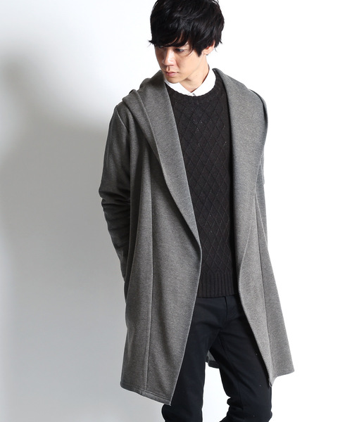 MONO-MART（モノマート）の「ロング丈ビッグフードコーディガン/ラップコート（カーディガン/ボレロ・メンズ・オリーブ/ブラウン系その他/ブラック/グレー/チャコールグレー/ネイビー/ベージュ・FREE）」の18枚目の写真