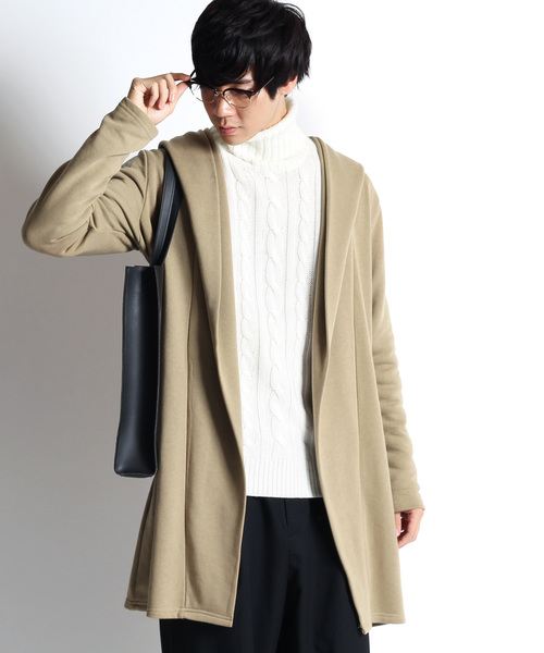 MONO-MART（モノマート）の「ロング丈ビッグフードコーディガン/ラップコート（カーディガン/ボレロ・メンズ・オリーブ/ブラウン系その他/ブラック/グレー/チャコールグレー/ネイビー/ベージュ・FREE）」の22枚目の写真