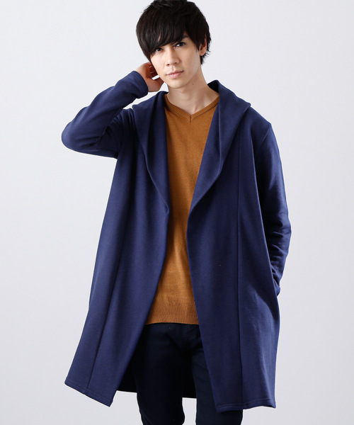 MONO-MART（モノマート）の「ロング丈ビッグフードコーディガン/ラップコート（カーディガン/ボレロ・メンズ・オリーブ/ブラウン系その他/ブラック/グレー/チャコールグレー/ネイビー/ベージュ・FREE）」の7枚目の写真