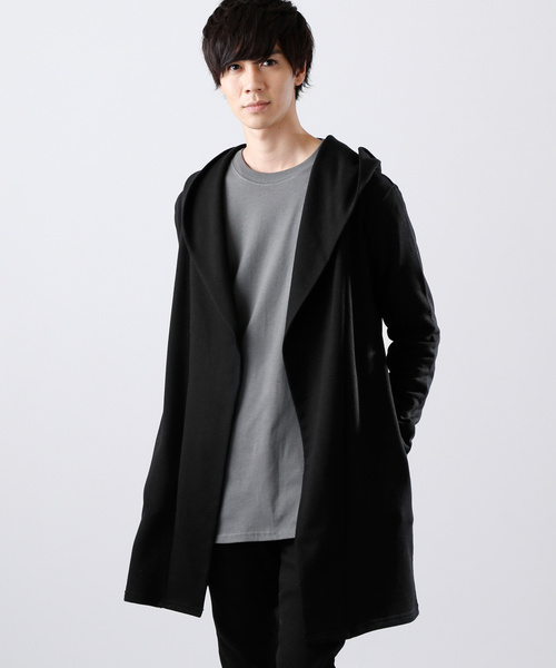 MONO-MART（モノマート）の「ロング丈ビッグフードコーディガン/ラップコート（カーディガン/ボレロ・メンズ・オリーブ/ブラウン系その他/ブラック/グレー/チャコールグレー/ネイビー/ベージュ・FREE）」の2枚目の写真