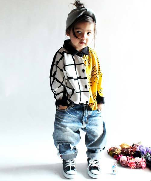 antiqua（アンティカ）の「異素材切り替えドルマンシャツ（シャツ/ブラウス・キッズ・ブラック系その他・3/2/4）」の2枚目の写真