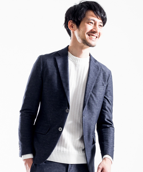 ABAHOUSE（アバハウス）の「【FLEX JACKET/セットアップ対応】ハイゲージジャージージャケット（テーラードジャケット・メンズ・ネイビー/グレー・44/46/48/50）」の2枚目の写真