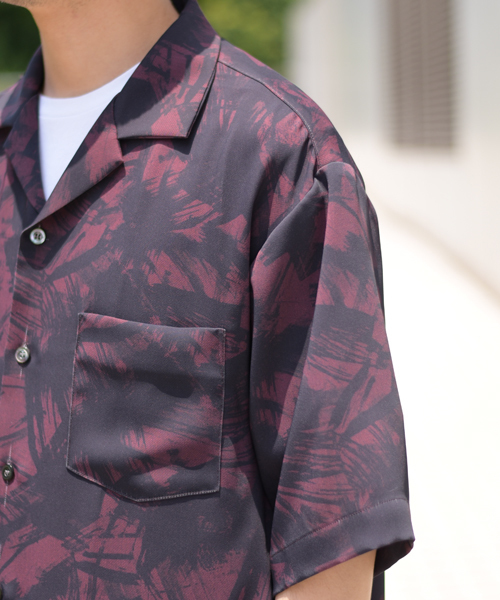 STUDIOUS(ステュディオス)の「シャドーリーフオーバーサイズオープンカラーシャツ(シャツ/ブラウス・メンズ・ワイン/ネイビー・1/2)」の8枚目の写真