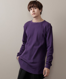 MONO-MART | ワッフル編みオーバーロングカットソー/サイドスリットヘムライン(L/Sスリーブ)(Tシャツ/カットソー)