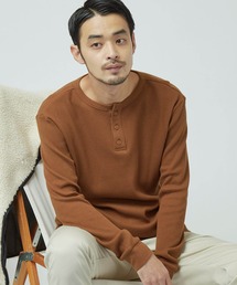 MONO-MART | ワッフル編みオーバーロングカットソー/サイドスリットヘムライン(L/Sスリーブ)(Tシャツ/カットソー)