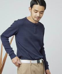 ワッフル編みオーバーロングカットソー/サイドスリットヘムライン(L/Sスリーブ)