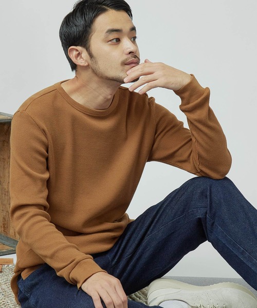 MONO-MART（モノマート）の「ワッフル編みオーバーロングカットソー/サイドスリットヘムライン(L/Sスリーブ)（Tシャツ/カットソー・メンズ・ブラウン系その他/ブラック系その他/グレー系その他/ベージュ系その他/ブラック/ホワイト系その他/グリーン系その他/バーガンディー/ベージュ/チャコール/レッド系その他/杢グレー/パープル/カーキ/ブラウン系その他2/ブルー系その他/アイボリー/グレー系その他2/ネイビー/パープル系その他/ブルーグリーン/イエロー系その他/ブルー系その他2/キャメル/スモークピンク/ピンク系その他/ブルー系その他3/ベージュ系その他3/レッド系その他3/グレー系その他4/ホワイト系その他3/ブラック系その他3/ピンク系その他3/グリーン系その他3/グレー系その他3/イエロー系その他3/パープル系その他3/ブルー系その他4/グレイッシュベージュ/ブラウン/ブラウン系その他3/ベージュ系その他2/ベージュ系その他4/グリーン系その他2/ブルー系その他5/ナチュラル/グリーン系その他4/ブルー系その他6・XL/M/L/FREE）」の14枚目の写真