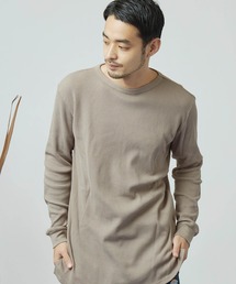 MONO-MART | ワッフル編みオーバーロングカットソー/サイドスリットヘムライン(L/Sスリーブ)(Tシャツ/カットソー)