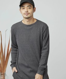 ワッフル編みオーバーロングカットソー/サイドスリットヘムライン(L/Sスリーブ)