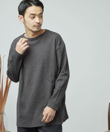 ワッフル編みオーバーロングカットソー/サイドスリットヘムライン(L/Sスリーブ)