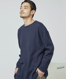 ワッフル編みオーバーロングカットソー/サイドスリットヘムライン(L/Sスリーブ)