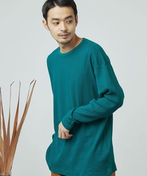 ワッフル編みオーバーロングカットソー/サイドスリットヘムライン(L/Sスリーブ)