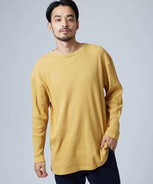 ワッフル編みオーバーロングカットソー/サイドスリットヘムライン(L/Sスリーブ)
