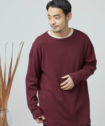ワッフル編みオーバーロングカットソー/サイドスリットヘムライン(L/Sスリーブ)