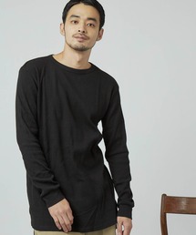 MONO-MART | ワッフル編みオーバーロングカットソー/サイドスリットヘムライン(L/Sスリーブ)(Tシャツ/カットソー)