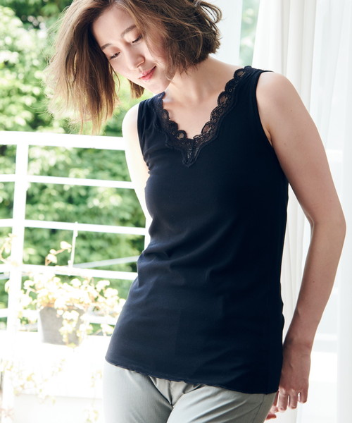 Rope Picnic ロペピクニック の Web限定 テレコレースタンクトップ タンクトップ Wear