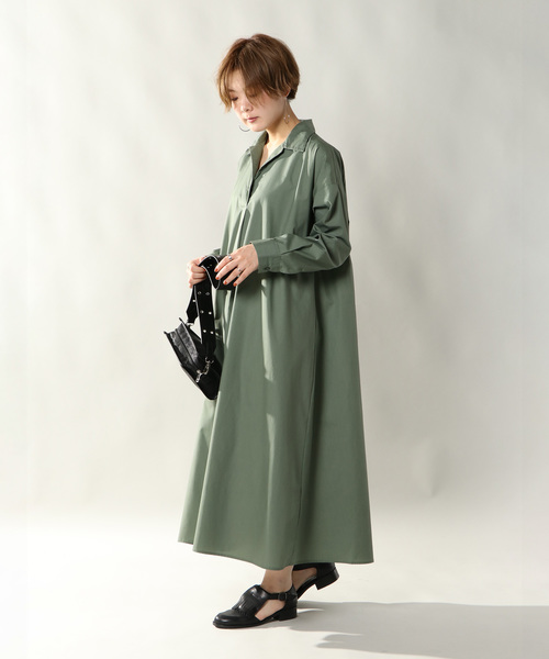 notch.（ノッチ）の「マキシシャツワンピース（シャツワンピース・レディース・オリーブ/ネイビー/ベージュ・TM/M）」の2枚目の写真