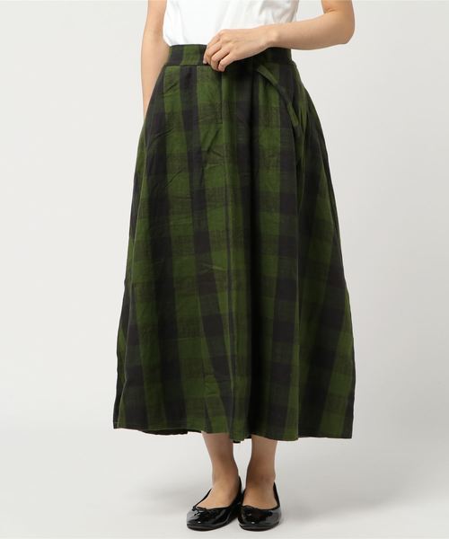 OLD BETTY'S（オールドベティーズ）の「Check Pattern Volume Skirt/チェック 柄 ボリューム ロング スカート（スカート・レディース・チャコールグレー/グリーン/ブラック・FREE）」の6枚目の写真