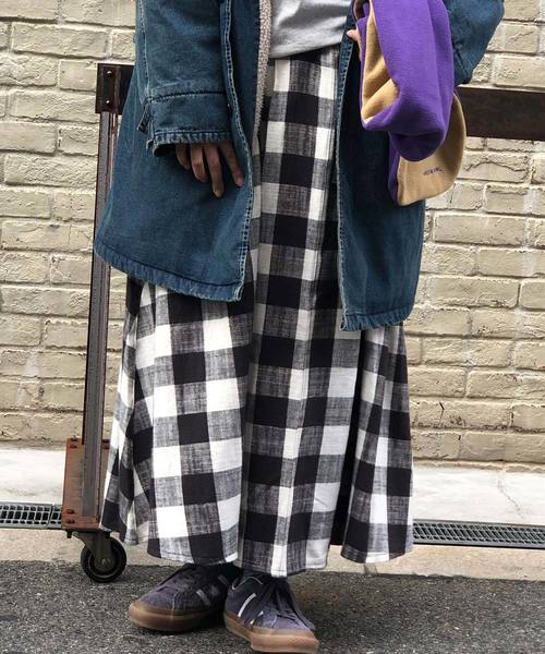 OLD BETTY'S（オールドベティーズ）の「Check Pattern Volume Skirt/チェック 柄 ボリューム ロング スカート（スカート・レディース・チャコールグレー/グリーン/ブラック・FREE）」の8枚目の写真