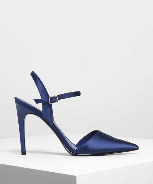 CHARLES & KEITH(チャールズ & キース)の「サテンアンクルストラップ カバードヒール / Satin Ankle Strap Covered Heels(サンダル・レディース・ブラック/ブルー・22.5cm/23cm/23.5cm/24.5cm/25cm)」の1枚目の写真