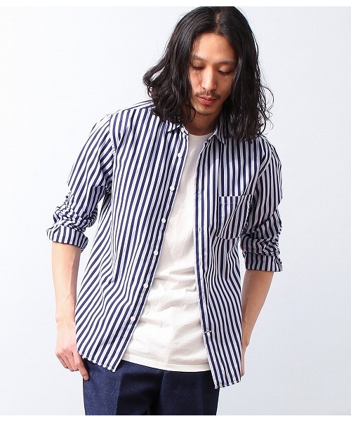 ADAM ET ROPE'（アダムエロペ）の「バイオウォッシュ　ストライプシャツ（シャツ/ブラウス・メンズ・ブラック/ネイビー/ブルー系その他・MEDIUM/LARGE）」の3枚目の写真