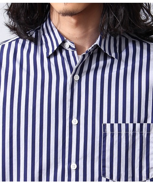 ADAM ET ROPE'（アダムエロペ）の「バイオウォッシュ　ストライプシャツ（シャツ/ブラウス・メンズ・ブラック/ネイビー/ブルー系その他・MEDIUM/LARGE）」の9枚目の写真