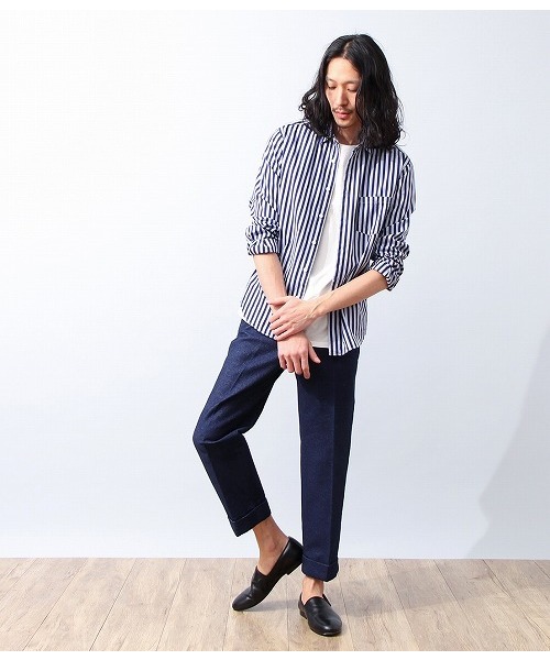 ADAM ET ROPE'（アダムエロペ）の「バイオウォッシュ　ストライプシャツ（シャツ/ブラウス・メンズ・ブラック/ネイビー/ブルー系その他・MEDIUM/LARGE）」の7枚目の写真