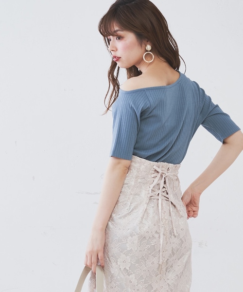 natural couture（ナチュラルクチュール）の「オフショルワイドリブT（Tシャツ/カットソー・レディース・アイボリー/ブラック/サックスブルー/ボルドー・FREE）」の3枚目の写真