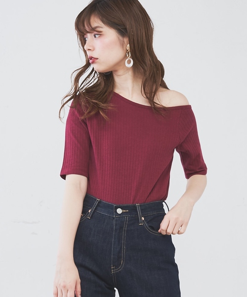 natural couture（ナチュラルクチュール）の「オフショルワイドリブT（Tシャツ/カットソー・レディース・アイボリー/ブラック/サックスブルー/ボルドー・FREE）」の4枚目の写真