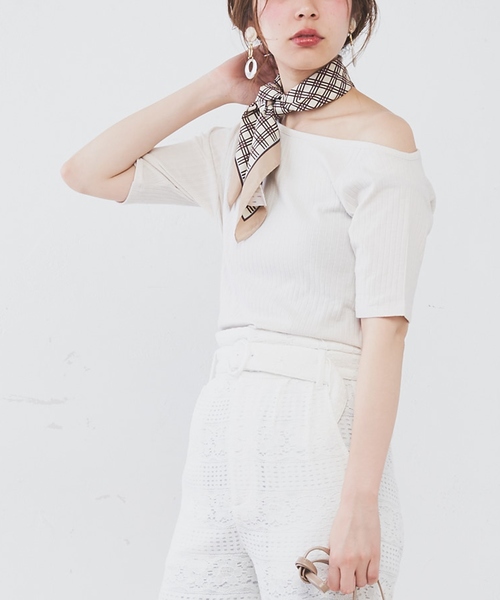 natural couture（ナチュラルクチュール）の「オフショルワイドリブT（Tシャツ/カットソー・レディース・アイボリー/ブラック/サックスブルー/ボルドー・FREE）」の7枚目の写真