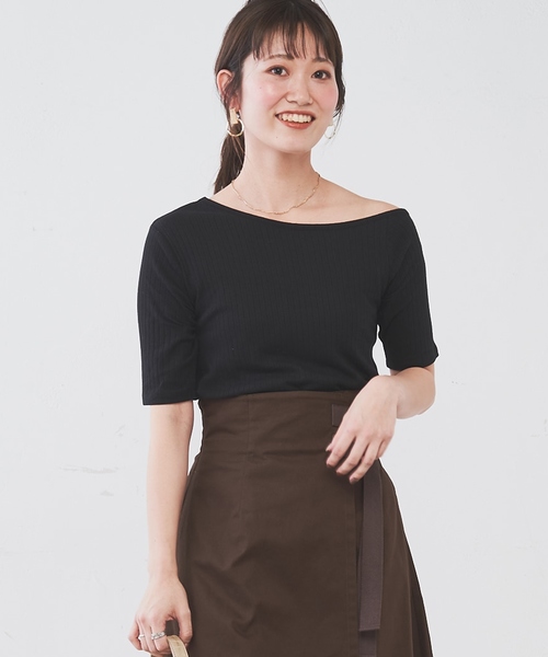 natural couture（ナチュラルクチュール）の「オフショルワイドリブT（Tシャツ/カットソー・レディース・アイボリー/ブラック/サックスブルー/ボルドー・FREE）」の9枚目の写真