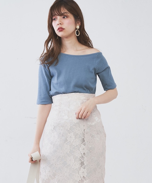 natural couture（ナチュラルクチュール）の「オフショルワイドリブT（Tシャツ/カットソー・レディース・アイボリー/ブラック/サックスブルー/ボルドー・FREE）」の12枚目の写真