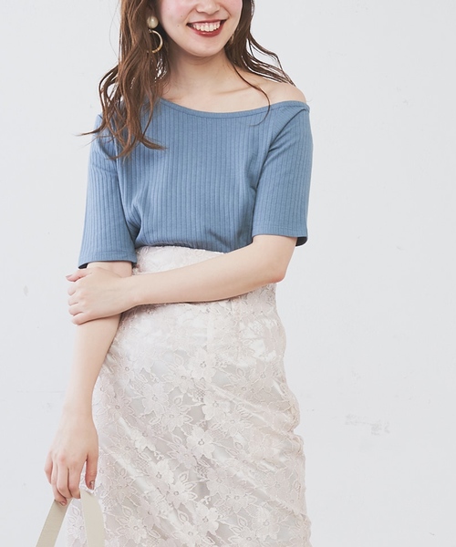 natural couture（ナチュラルクチュール）の「オフショルワイドリブT（Tシャツ/カットソー・レディース・アイボリー/ブラック/サックスブルー/ボルドー・FREE）」の13枚目の写真