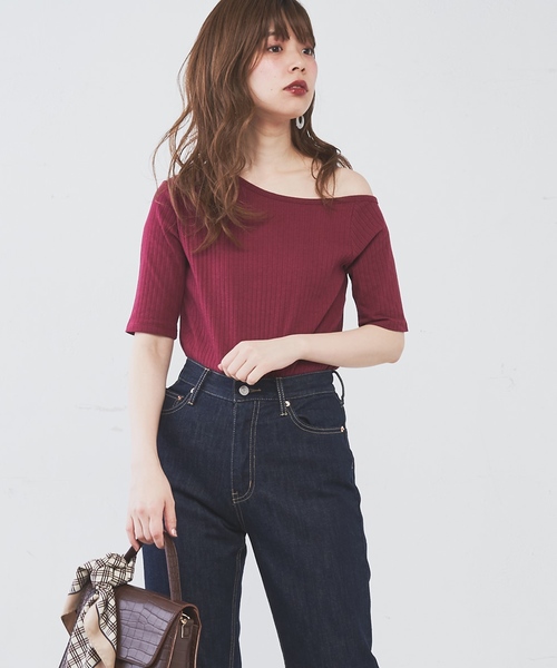 natural couture（ナチュラルクチュール）の「オフショルワイドリブT（Tシャツ/カットソー・レディース・アイボリー/ブラック/サックスブルー/ボルドー・FREE）」の15枚目の写真