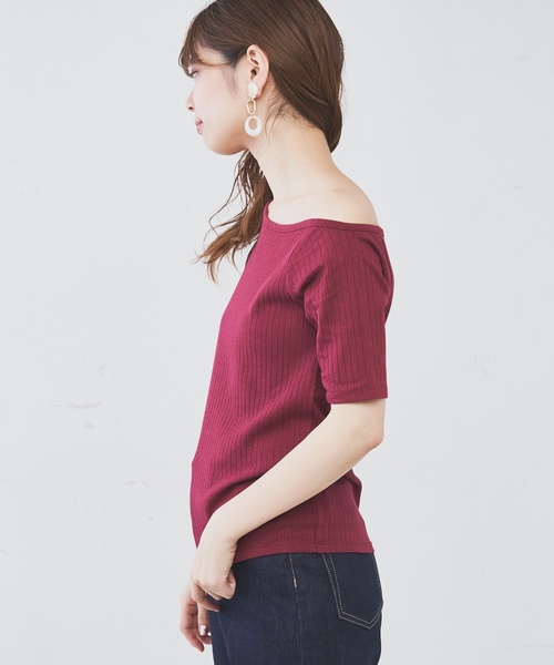 natural couture（ナチュラルクチュール）の「オフショルワイドリブT（Tシャツ/カットソー・レディース・アイボリー/ブラック/サックスブルー/ボルドー・FREE）」の18枚目の写真