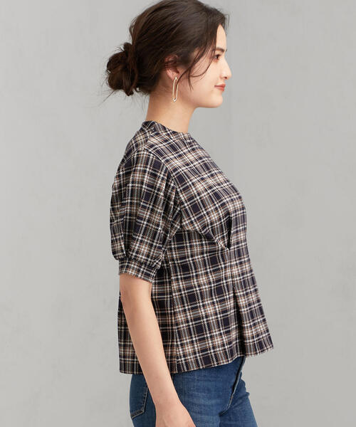 green label relaxing(グリーンレーベルリラクシング)の「FFC チェック ジャカード スタンドネック プルオーバー カットソー(Tシャツ/カットソー・レディース・ネイビー/レッド・FREE)」の15枚目の写真