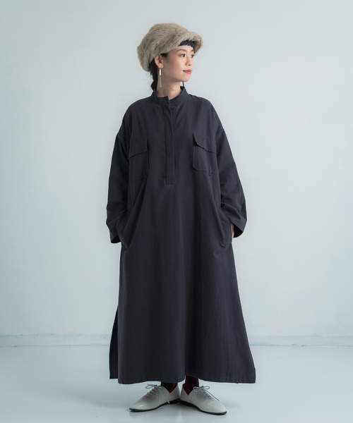 Libra Cue(リブラ キュー)の「Libra バンドカラーワークシャツワンピース(シャツワンピース・レディース・ブラック/ネイビー・FREE)」の3枚目の写真