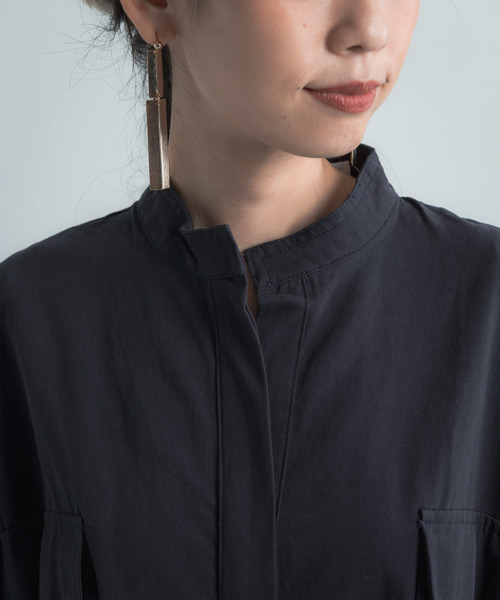 Libra Cue(リブラ キュー)の「Libra バンドカラーワークシャツワンピース(シャツワンピース・レディース・ブラック/ネイビー・FREE)」の9枚目の写真