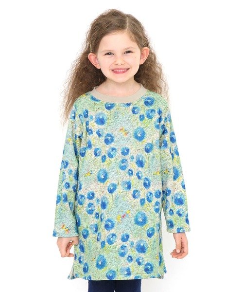 セール キッズ総柄ニットフリースワンピース バタフライズインザフィールド ブルー ワンピース Design Tshirts Store Graniph デザイン ティーシャツ ストア グラニフ のファッション通販 Zozotown