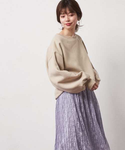 natural couture(ナチュラルクチュール)の「シンプルクルーネック裏起毛裏毛プルオーバー(スウェット・レディース・ベージュ/アイボリー/ミント/スミクロ・FREE)」の1枚目の写真