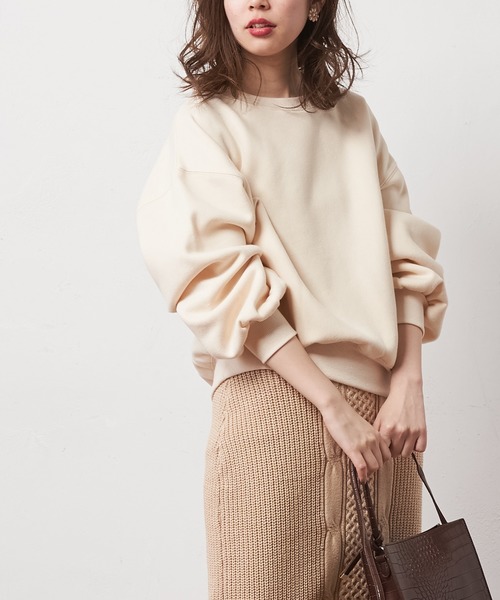 natural couture(ナチュラルクチュール)の「シンプルクルーネック裏起毛裏毛プルオーバー(スウェット・レディース・ベージュ/アイボリー/ミント/スミクロ・FREE)」の2枚目の写真