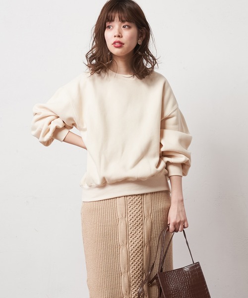 natural couture(ナチュラルクチュール)の「シンプルクルーネック裏起毛裏毛プルオーバー(スウェット・レディース・ベージュ/アイボリー/ミント/スミクロ・FREE)」の6枚目の写真