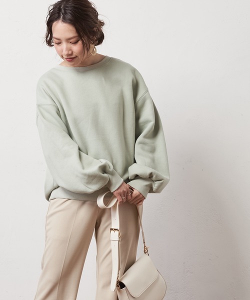 natural couture(ナチュラルクチュール)の「シンプルクルーネック裏起毛裏毛プルオーバー(スウェット・レディース・ベージュ/アイボリー/ミント/スミクロ・FREE)」の15枚目の写真