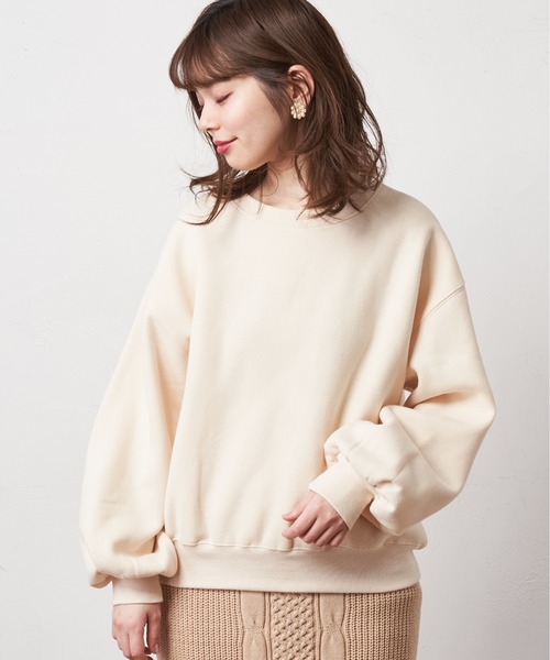 natural couture(ナチュラルクチュール)の「シンプルクルーネック裏起毛裏毛プルオーバー(スウェット・レディース・ベージュ/アイボリー/ミント/スミクロ・FREE)」の17枚目の写真