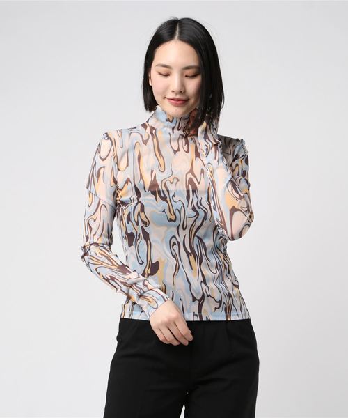 G.V.G.V.（ジーヴィージーヴィー）の「PRINTED MESH HIGH NECK TOP（T 